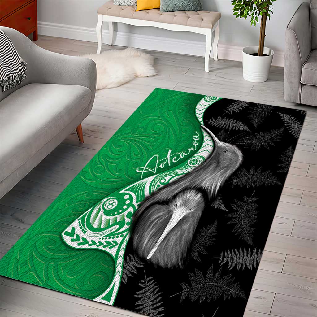 New Zealand Aotearoa Area Rug Kiwi Fern Maori Pattern Green Version LT05 - Polynesian Pride