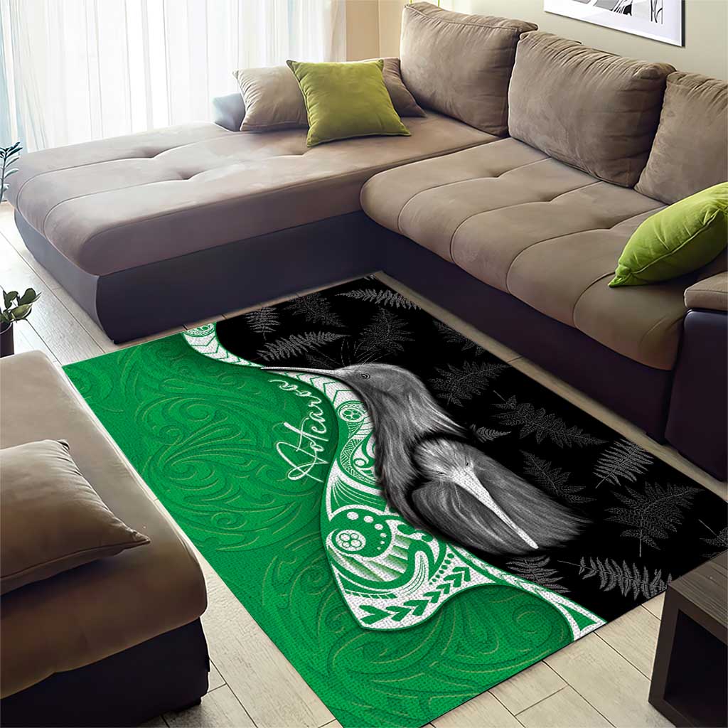 New Zealand Aotearoa Area Rug Kiwi Fern Maori Pattern Green Version LT05 - Polynesian Pride
