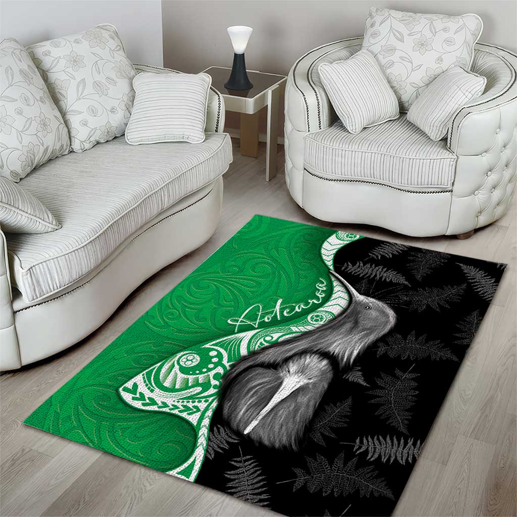 New Zealand Aotearoa Area Rug Kiwi Fern Maori Pattern Green Version LT05 - Polynesian Pride
