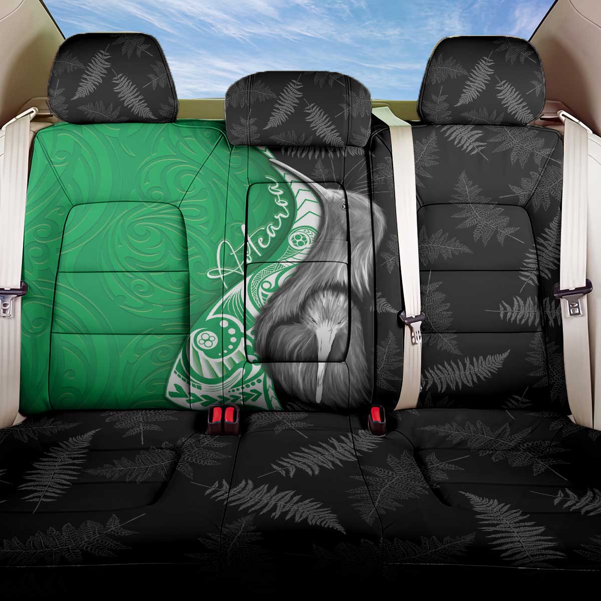 New Zealand Aotearoa Back Car Seat Cover Kiwi Fern Maori Pattern Green Version
