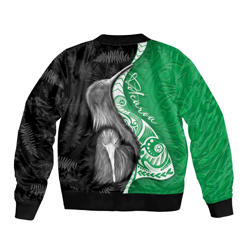 New Zealand Aotearoa Bomber Jacket Kiwi Fern Maori Pattern Green Version LT05 - Polynesian Pride