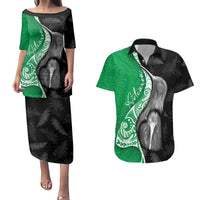 New Zealand Aotearoa Couples Matching Puletasi and Hawaiian Shirt Kiwi Fern Maori Pattern Green Version LT05 Green - Polynesian Pride