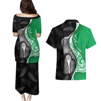 New Zealand Aotearoa Couples Matching Puletasi and Hawaiian Shirt Kiwi Fern Maori Pattern Green Version LT05 - Polynesian Pride