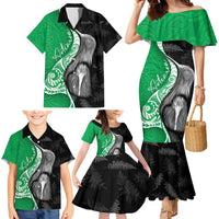 New Zealand Aotearoa Family Matching Mermaid Dress and Hawaiian Shirt Kiwi Fern Maori Pattern Green Version LT05 - Polynesian Pride