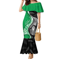 New Zealand Aotearoa Family Matching Mermaid Dress and Hawaiian Shirt Kiwi Fern Maori Pattern Green Version LT05 Mom's Dress Green - Polynesian Pride