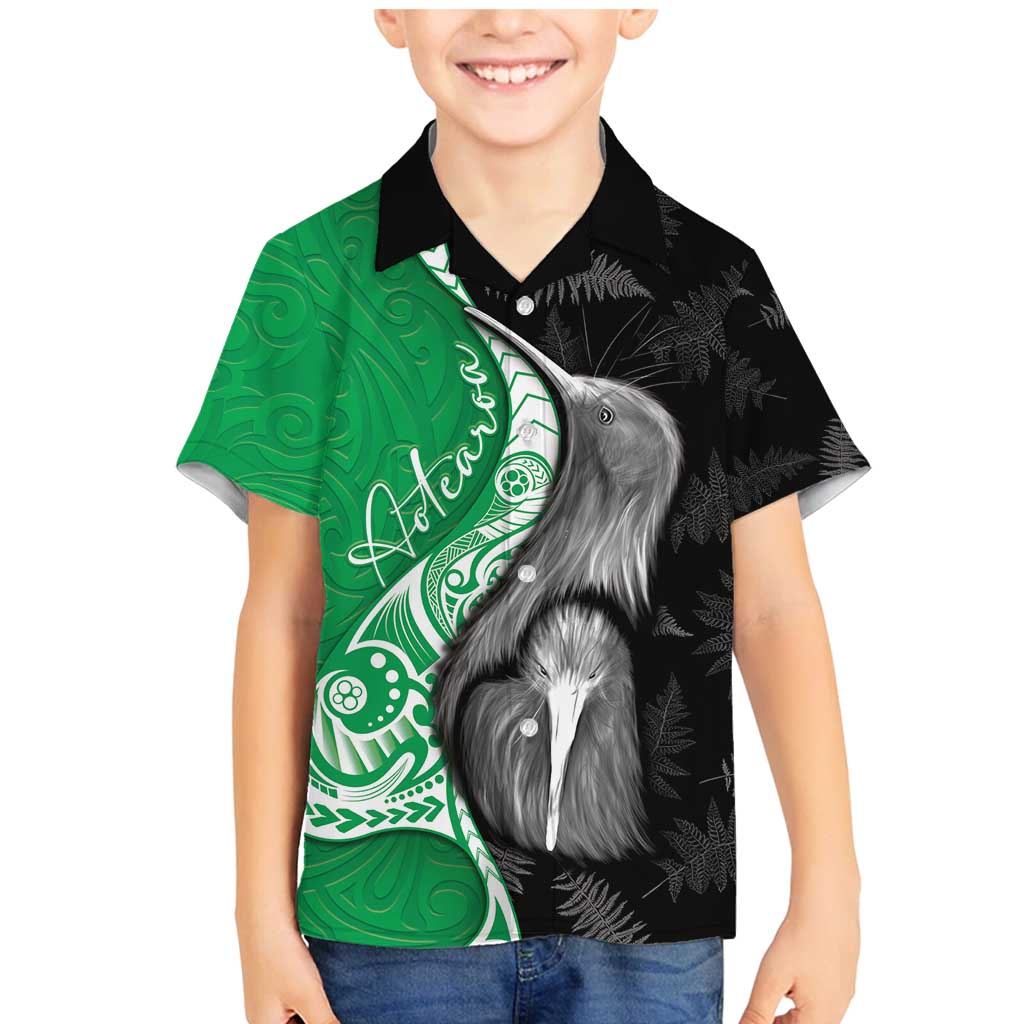 New Zealand Aotearoa Family Matching Mermaid Dress and Hawaiian Shirt Kiwi Fern Maori Pattern Green Version LT05 Son's Shirt Green - Polynesian Pride