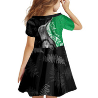 New Zealand Aotearoa Family Matching Off Shoulder Short Dress and Hawaiian Shirt Kiwi Fern Maori Pattern Green Version