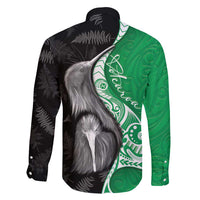 New Zealand Aotearoa Family Matching Off Shoulder Short Dress and Hawaiian Shirt Kiwi Fern Maori Pattern Green Version