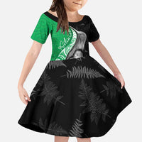 New Zealand Aotearoa Family Matching Short Sleeve Bodycon Dress and Hawaiian Shirt Kiwi Fern Maori Pattern Green Version LT05 Daughter's Dress Green - Polynesian Pride