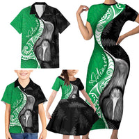 New Zealand Aotearoa Family Matching Short Sleeve Bodycon Dress and Hawaiian Shirt Kiwi Fern Maori Pattern Green Version LT05 - Polynesian Pride