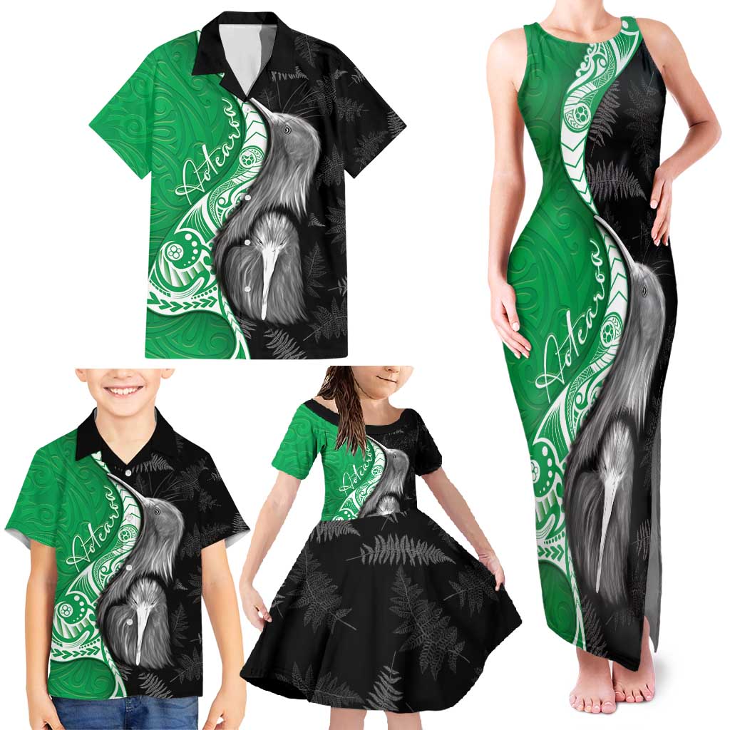 New Zealand Aotearoa Family Matching Tank Maxi Dress and Hawaiian Shirt Kiwi Fern Maori Pattern Green Version LT05 - Polynesian Pride