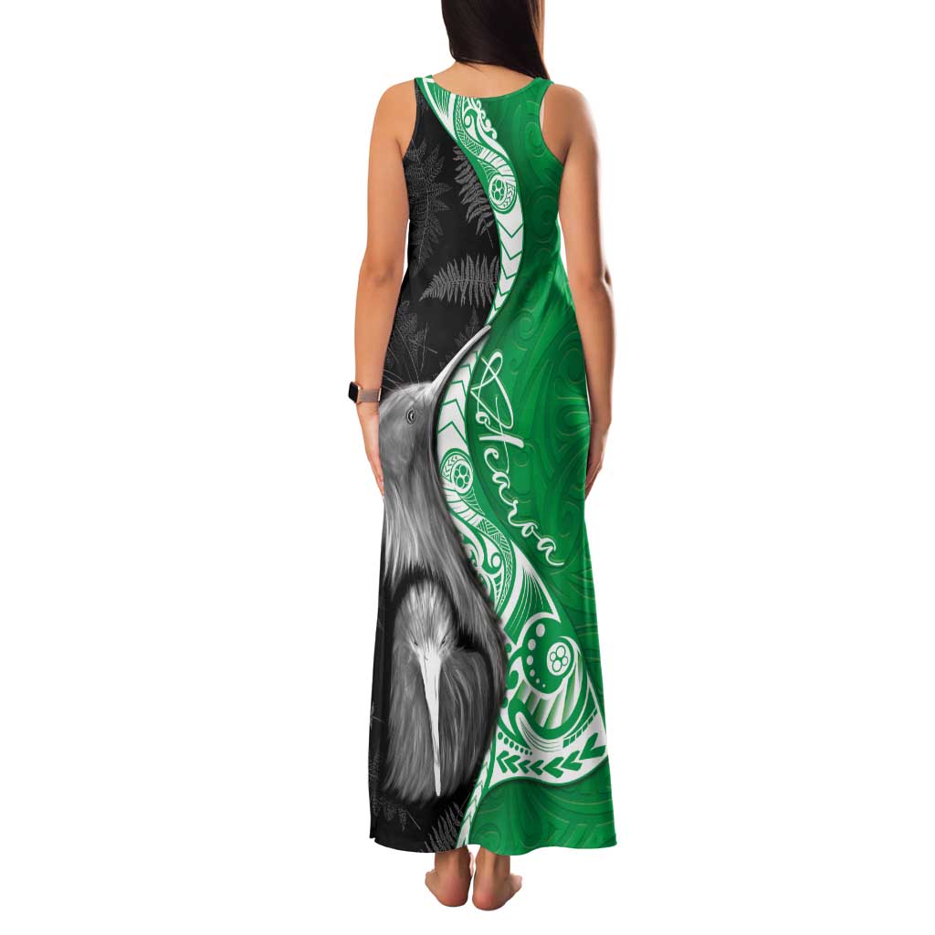 New Zealand Aotearoa Family Matching Tank Maxi Dress and Hawaiian Shirt Kiwi Fern Maori Pattern Green Version LT05 - Polynesian Pride