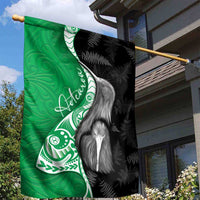 New Zealand Aotearoa Garden Flag Kiwi Fern Maori Pattern Green Version