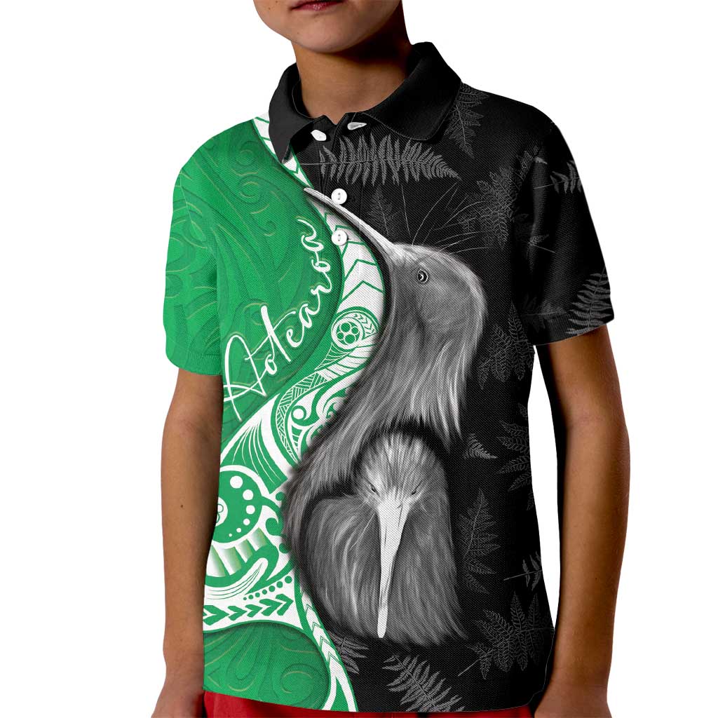 New Zealand Aotearoa Kid Polo Shirt Kiwi Fern Maori Pattern Green Version LT05 Kid Green - Polynesian Pride