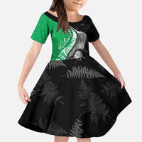 New Zealand Aotearoa Kid Short Sleeve Dress Kiwi Fern Maori Pattern Green Version