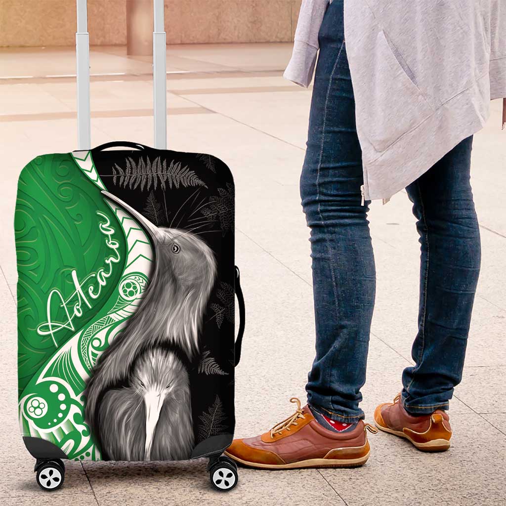 New Zealand Aotearoa Luggage Cover Kiwi Fern Maori Pattern Green Version