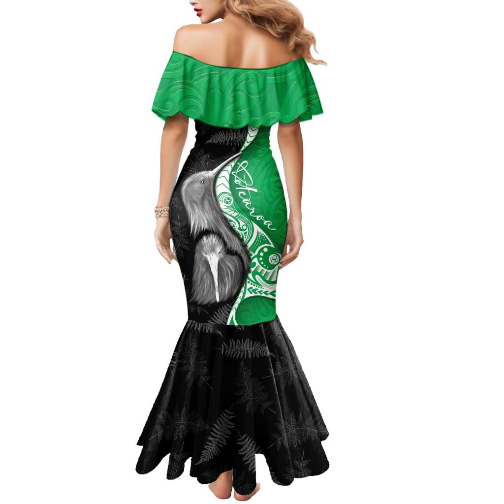 New Zealand Aotearoa Mermaid Dress Kiwi Fern Maori Pattern Green Version