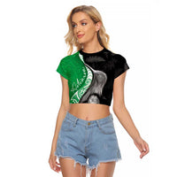 New Zealand Aotearoa Raglan Cropped T Shirt Kiwi Fern Maori Pattern Green Version LT05 Female Green - Polynesian Pride