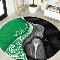 New Zealand Aotearoa Round Carpet Kiwi Fern Maori Pattern Green Version