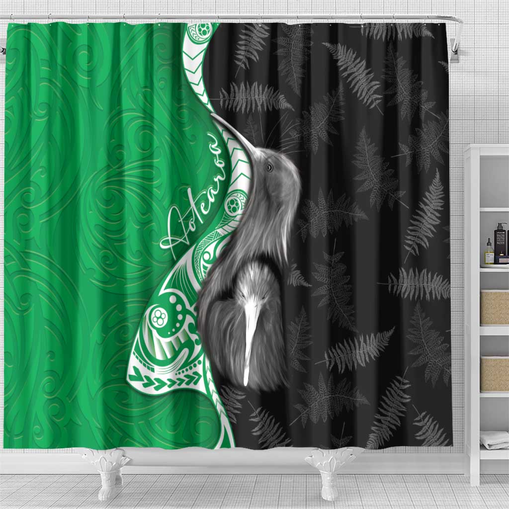 New Zealand Aotearoa Shower Curtain Kiwi Fern Maori Pattern Green Version