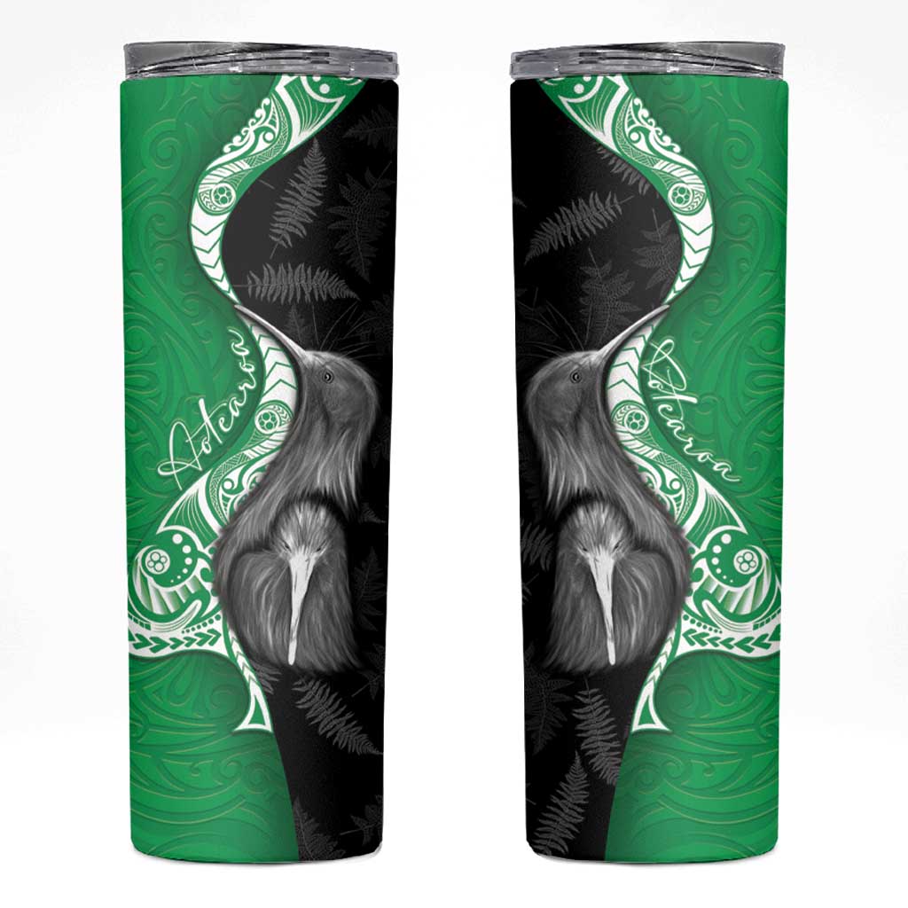 New Zealand Aotearoa Skinny Tumbler Kiwi Fern Maori Pattern Green Version LT05 Green - Polynesian Pride
