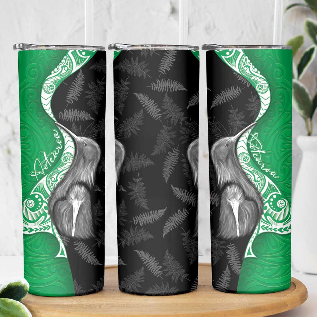 New Zealand Aotearoa Skinny Tumbler Kiwi Fern Maori Pattern Green Version LT05 - Polynesian Pride