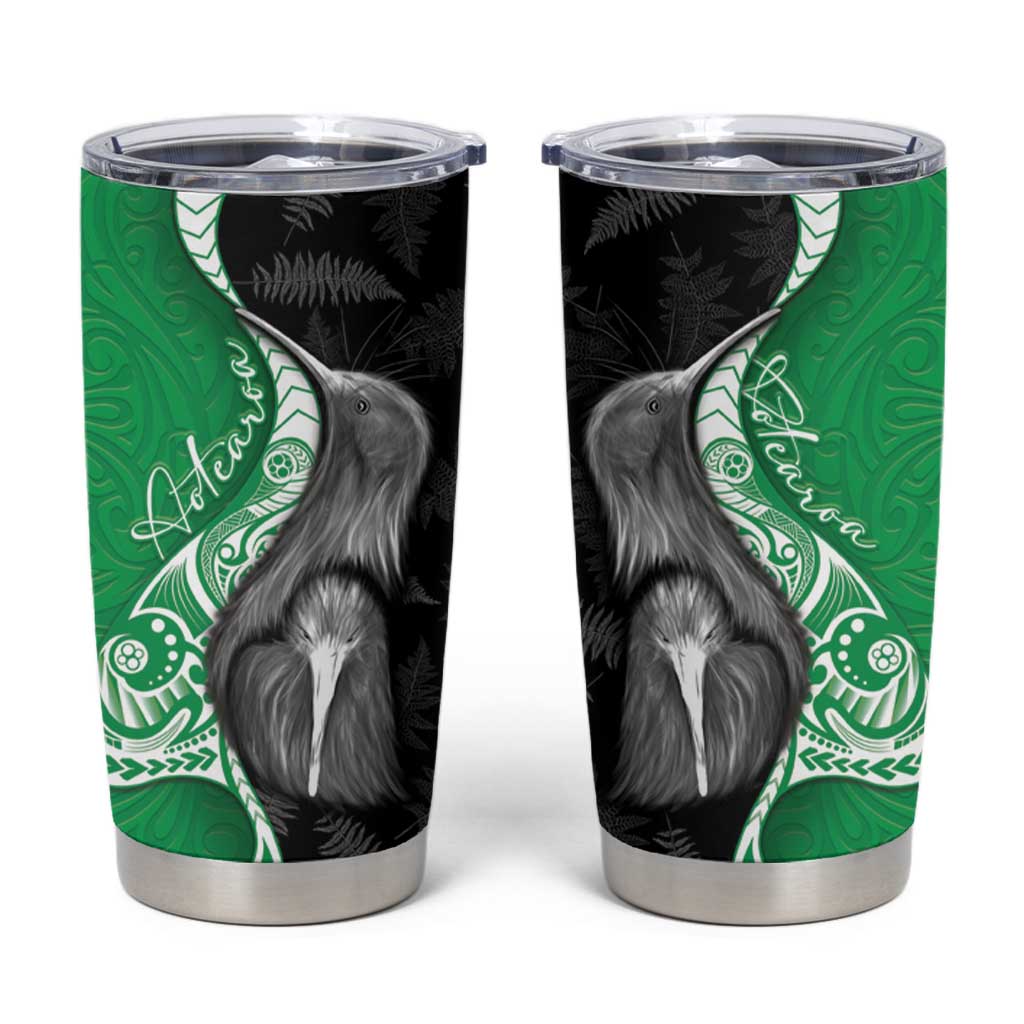 New Zealand Aotearoa Tumbler Cup Kiwi Fern Maori Pattern Green Version
