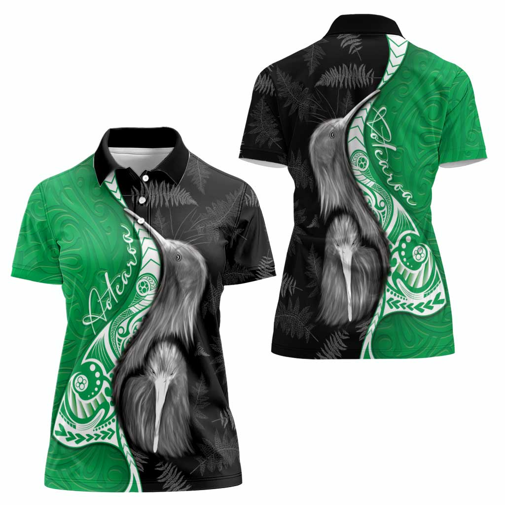 New Zealand Aotearoa Women Polo Shirt Kiwi Fern Maori Pattern Green Version