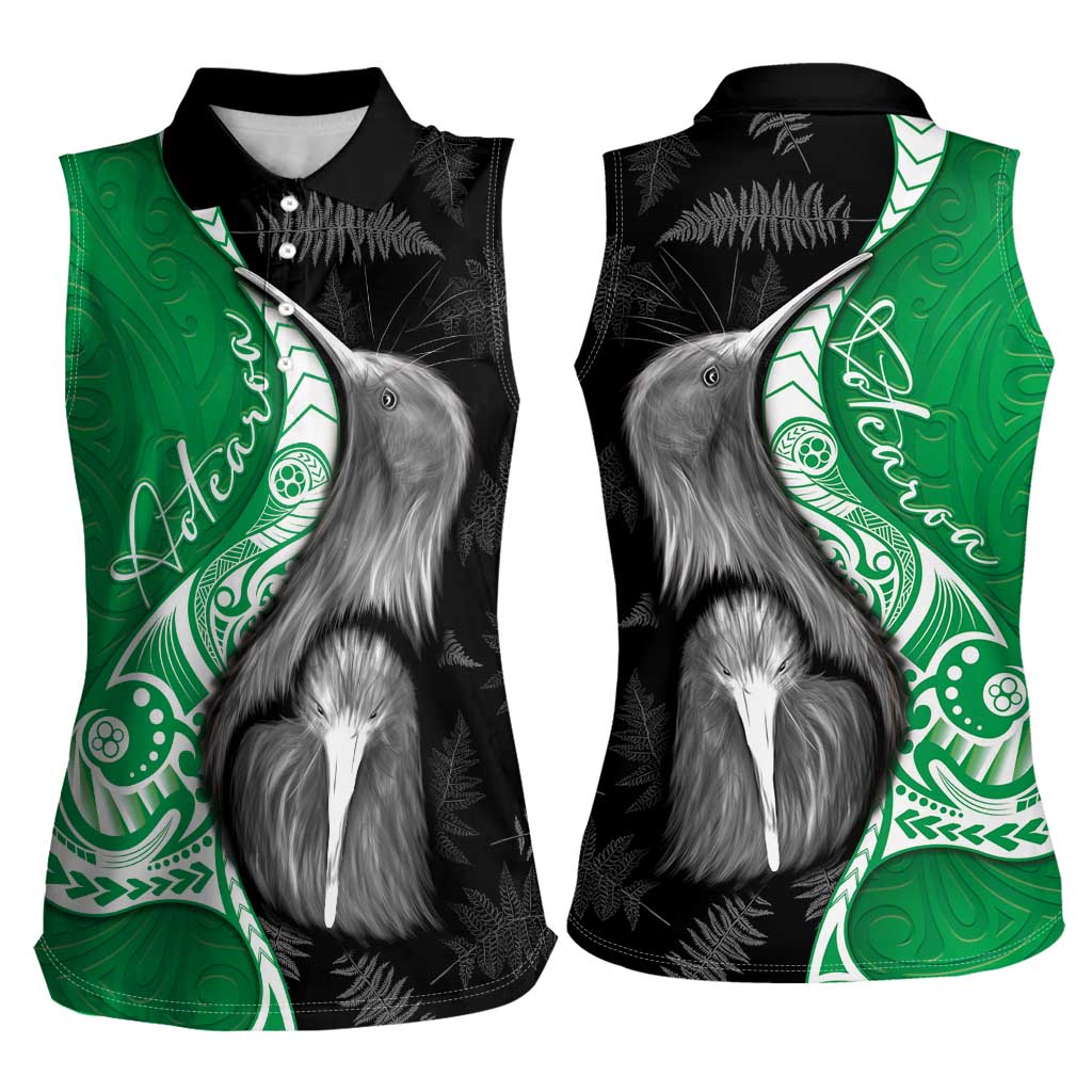 New Zealand Aotearoa Women Sleeveless Polo Shirt Kiwi Fern Maori Pattern Green Version