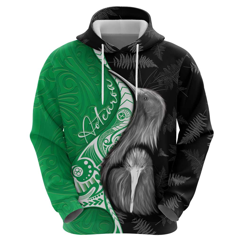 New Zealand Aotearoa Zip Hoodie Kiwi Fern Maori Pattern Green Version