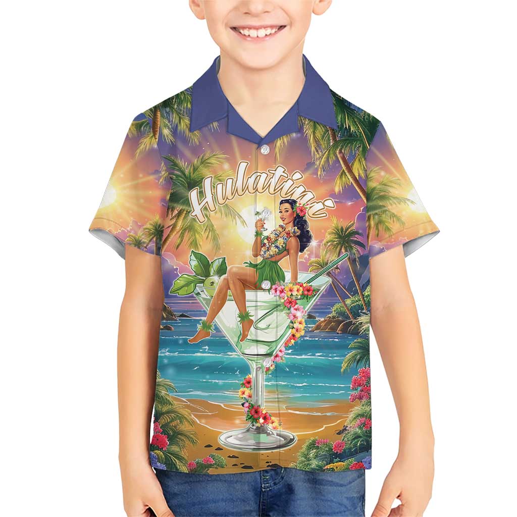 Aloha Hawaii Family Matching Short Sleeve Bodycon Dress and Hawaiian Shirt Hula Martini Tropical Vibes - Polynesian Pride