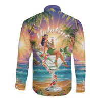 Aloha Hawaii Long Sleeve Button Shirt Hula Martini Tropical Vibes - Polynesian Pride