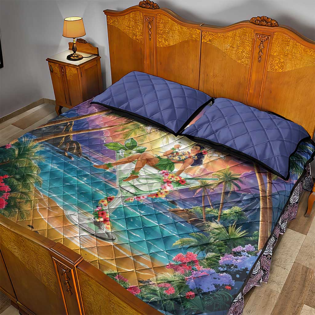 Aloha Hawaii Quilt Bed Set Hula Martini Tropical Vibes - Polynesian Pride