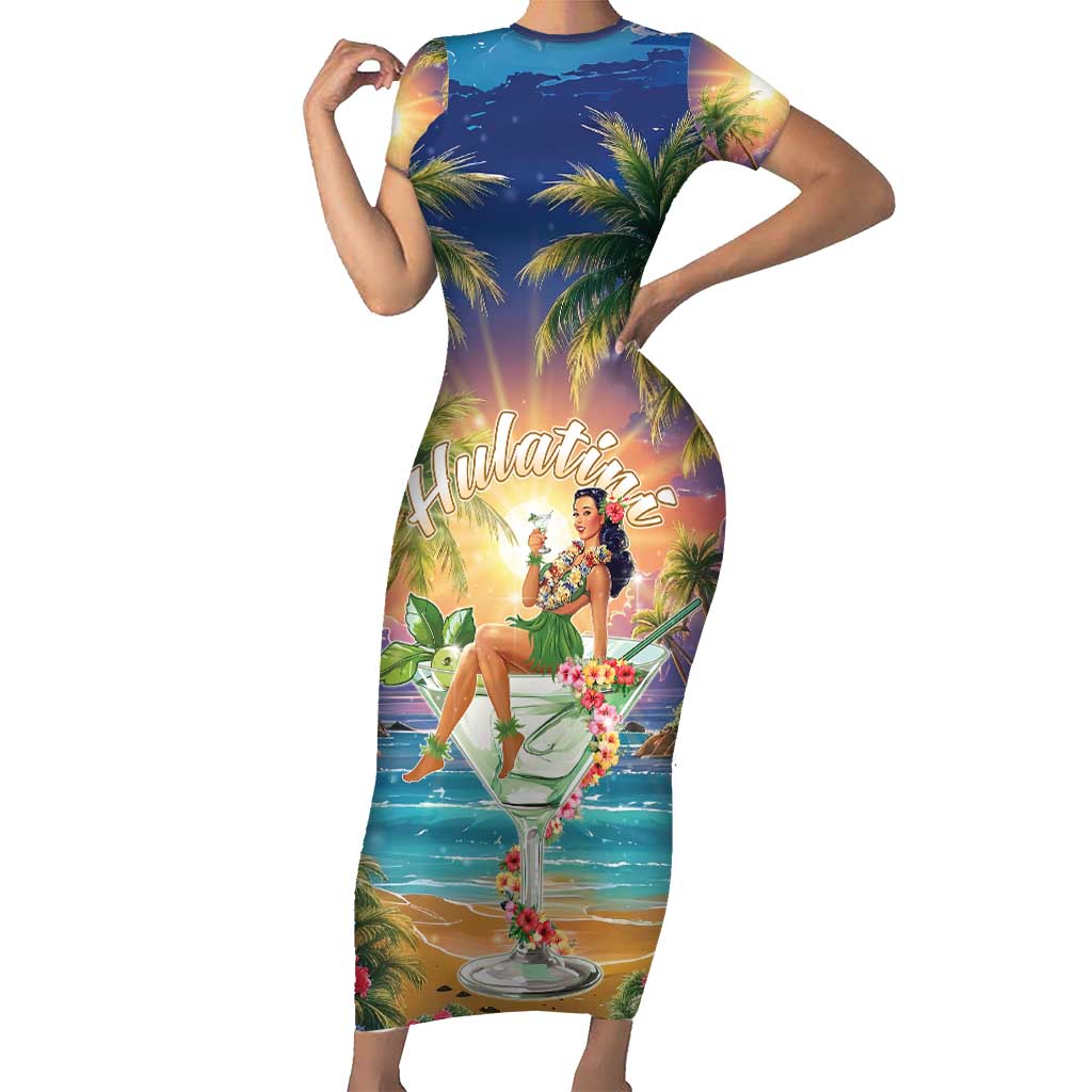 Aloha Hawaii Short Sleeve Bodycon Dress Hula Martini Tropical Vibes - Polynesian Pride
