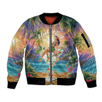 Aloha Hawaii Sleeve Zip Bomber Jacket Hula Martini Tropical Vibes - Polynesian Pride