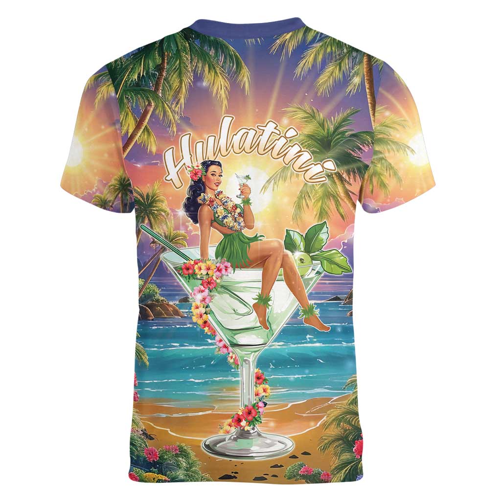 Aloha Hawaii Women V-Neck T-Shirt Hula Martini Tropical Vibes - Polynesian Pride