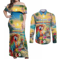 Hawaii Parrot Couples Matching Off Shoulder Maxi Dress and Long Sleeve Button Shirt Im Not Waiting Till 5 Oclock - Polynesian Pride