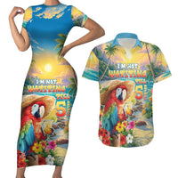 Hawaii Parrot Couples Matching Short Sleeve Bodycon Dress and Hawaiian Shirt Im Not Waiting Till 5 Oclock - Polynesian Pride