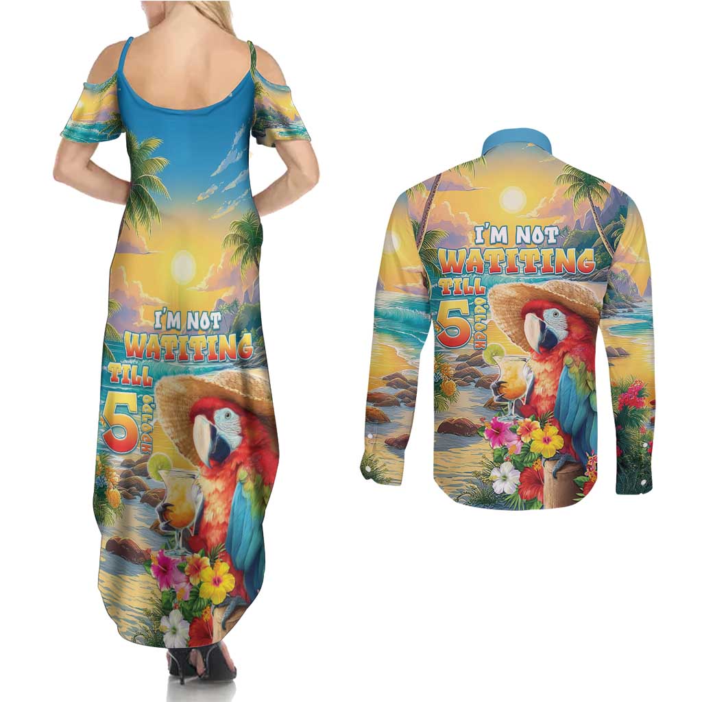 Hawaii Parrot Couples Matching Summer Maxi Dress and Long Sleeve Button Shirt Im Not Waiting Till 5 Oclock - Polynesian Pride