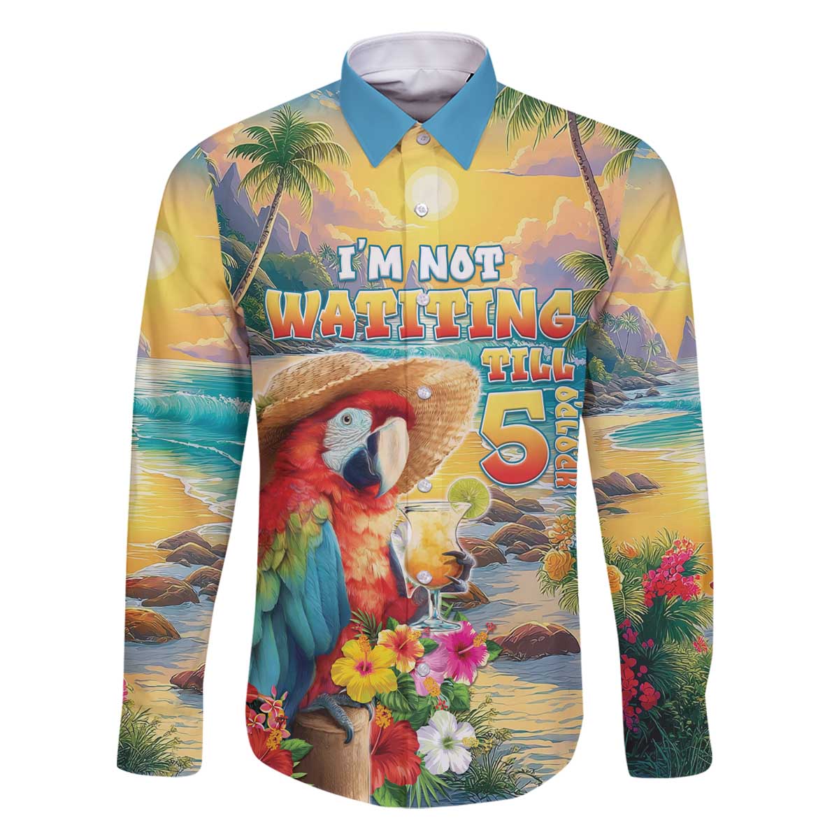 Hawaii Parrot Family Matching Off The Shoulder Long Sleeve Dress and Hawaiian Shirt Im Not Waiting Till 5 Oclock - Polynesian Pride