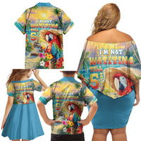 Hawaii Parrot Family Matching Off Shoulder Short Dress and Hawaiian Shirt Im Not Waiting Till 5 Oclock - Polynesian Pride