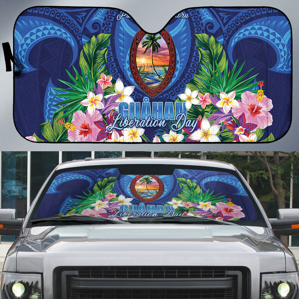 Guam Liberation Day Auto Sun Shade Pas Para I Chamoru LT05 Navy - Polynesian Pride