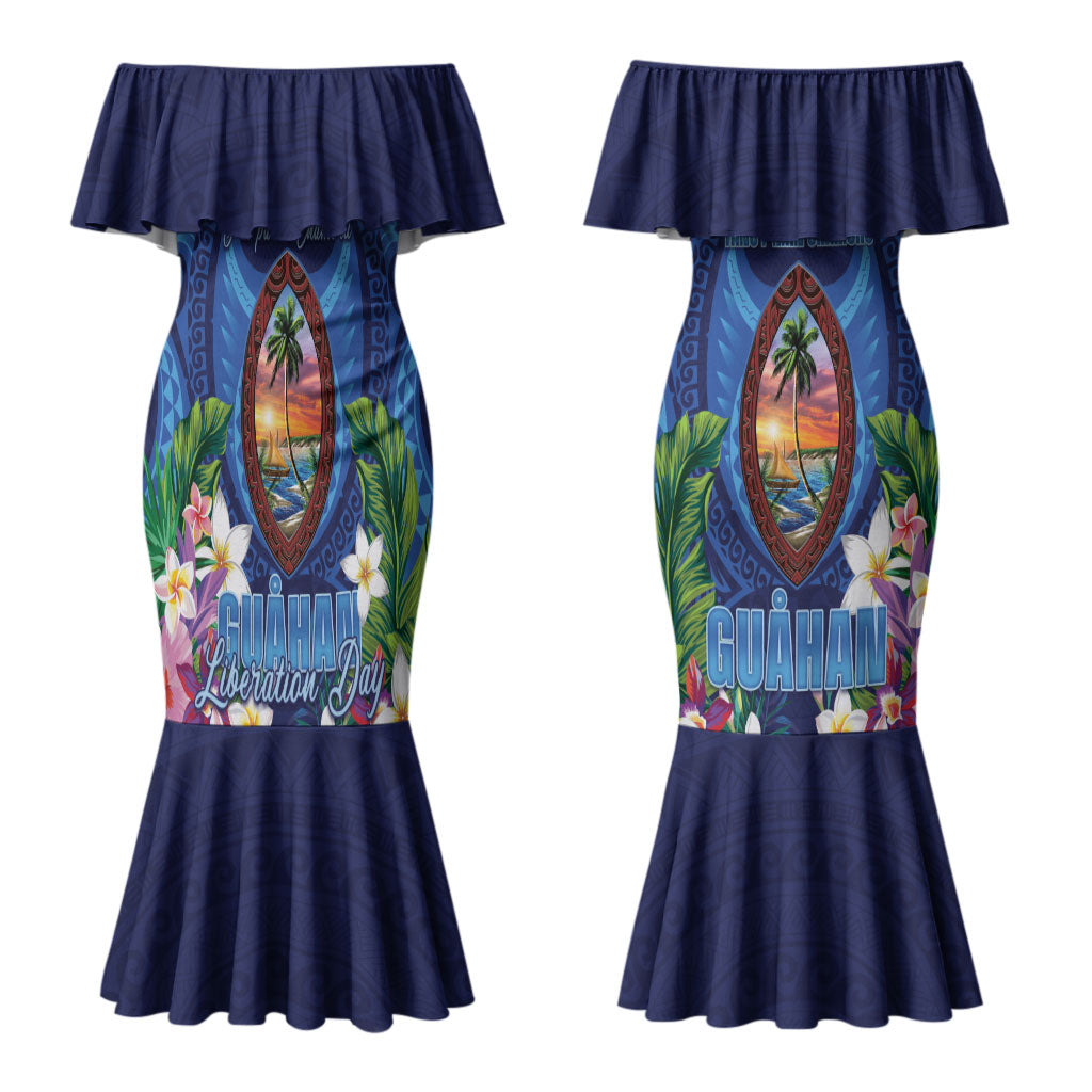 Guam Liberation Day Couples Matching Mermaid Dress and Long Sleeve Button Shirt Pas Para I Chamoru