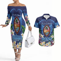 Guam Liberation Day Couples Matching Off The Shoulder Long Sleeve Dress and Hawaiian Shirt Pas Para I Chamoru