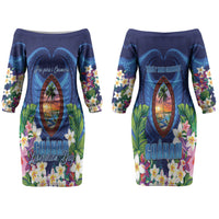 Guam Liberation Day Couples Matching Off The Shoulder Long Sleeve Dress and Long Sleeve Button Shirt Pas Para I Chamoru