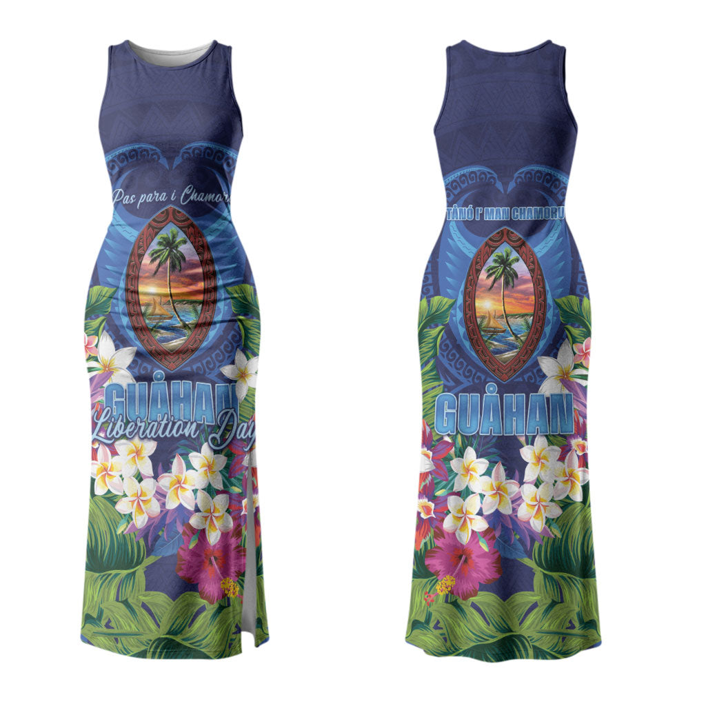 Guam Liberation Day Couples Matching Tank Maxi Dress and Long Sleeve Button Shirt Pas Para I Chamoru