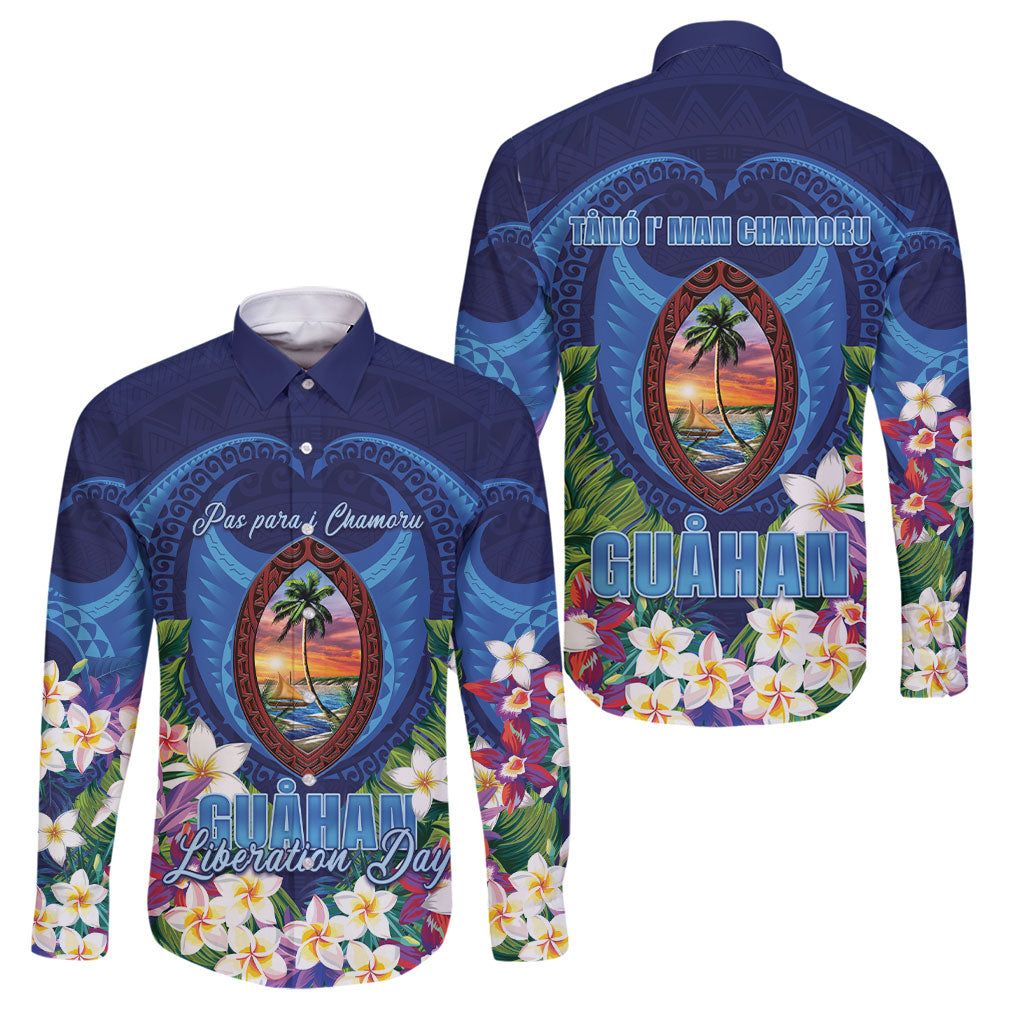 Guam Liberation Day Family Matching Long Sleeve Bodycon Dress and Hawaiian Shirt Pas Para I Chamoru