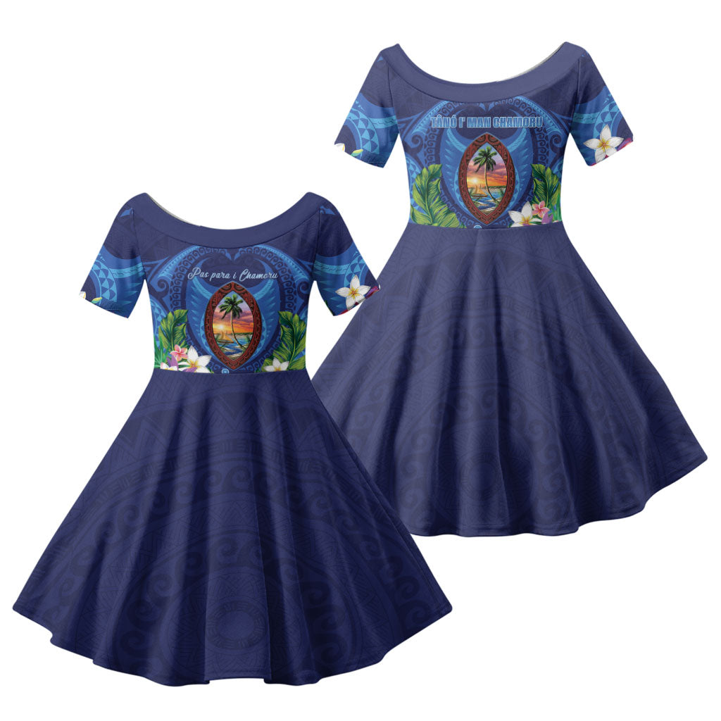 Guam Liberation Day Family Matching Off The Shoulder Long Sleeve Dress and Hawaiian Shirt Pas Para I Chamoru
