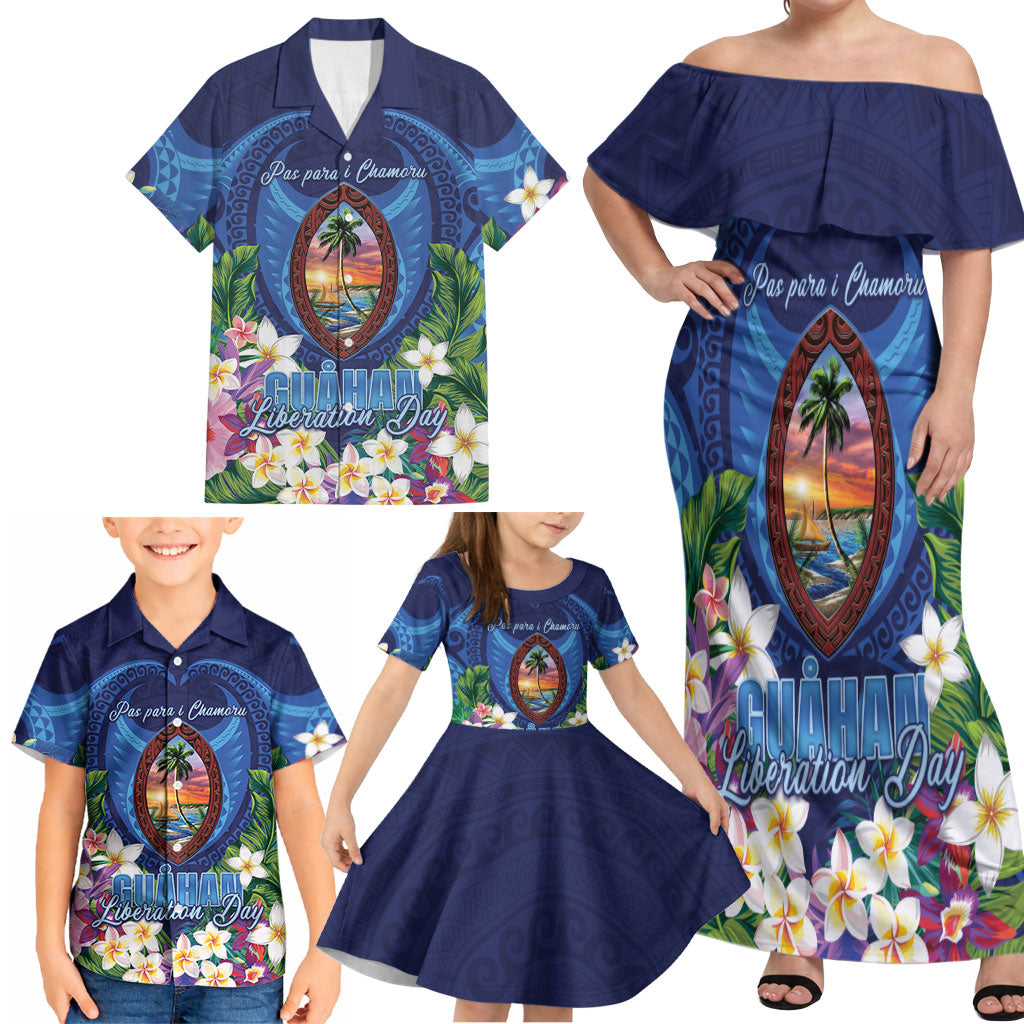 Guam Liberation Day Family Matching Off Shoulder Maxi Dress and Hawaiian Shirt Pas Para I Chamoru