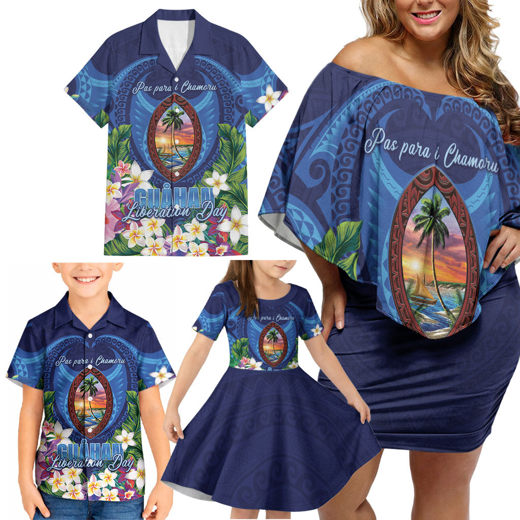 Guam Liberation Day Family Matching Off Shoulder Short Dress and Hawaiian Shirt Pas Para I Chamoru